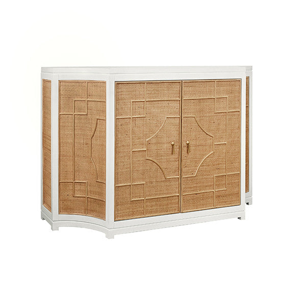 Worlds Away - Isabel Two Door Decorative Rattan Overlay Cabinet With Curved Ends And Painted Matte White Case - ISABEL WH