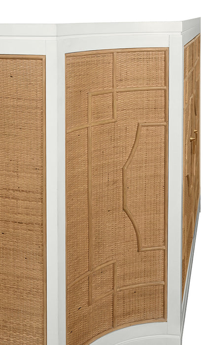 Worlds Away - Isabel Two Door Decorative Rattan Overlay Cabinet With Curved Ends And Painted Matte White Case - ISABEL WH