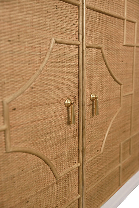 Worlds Away - Isabel Two Door Decorative Rattan Overlay Cabinet With Curved Ends And Painted Matte White Case - ISABEL WH