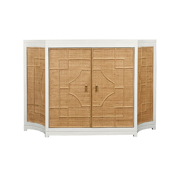 Worlds Away - Isabel Two Door Decorative Rattan Overlay Cabinet With Curved Ends And Painted Matte White Case - ISABEL WH