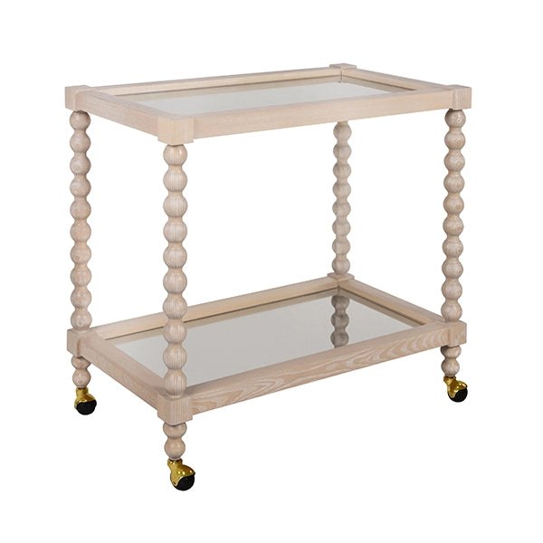Worlds Away - Isadore Bobbin Style Bar Cart In Light Cerused Oak - ISADORE CO