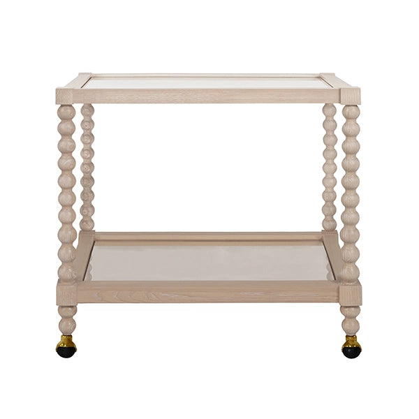 Worlds Away - Isadore Bobbin Style Bar Cart In Light Cerused Oak - ISADORE CO - GreatFurnitureDeal