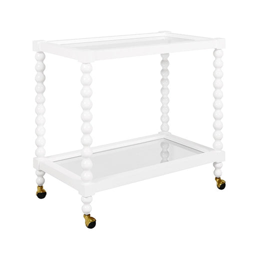 Worlds Away - Isadore Bobbin Style Bar Cart in White Lacquer - ISADORE WH - GreatFurnitureDeal
