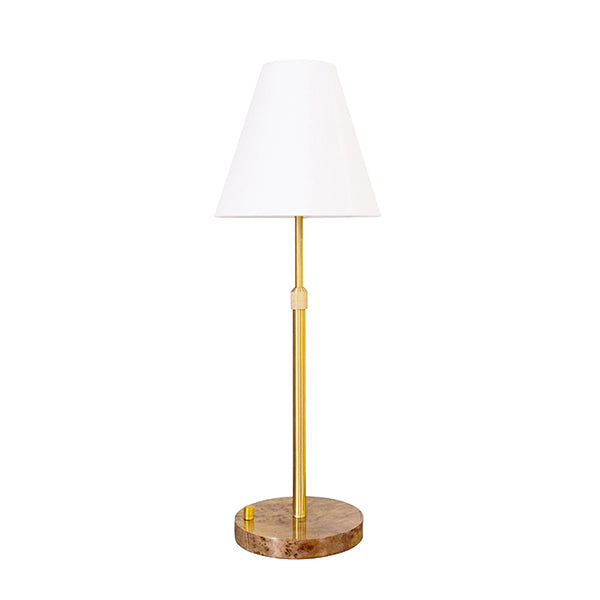 Worlds Away - Rechareable Table Lamp With Adjustable Pole In Brass And White Linen Shade - JACE - GreatFurnitureDeal