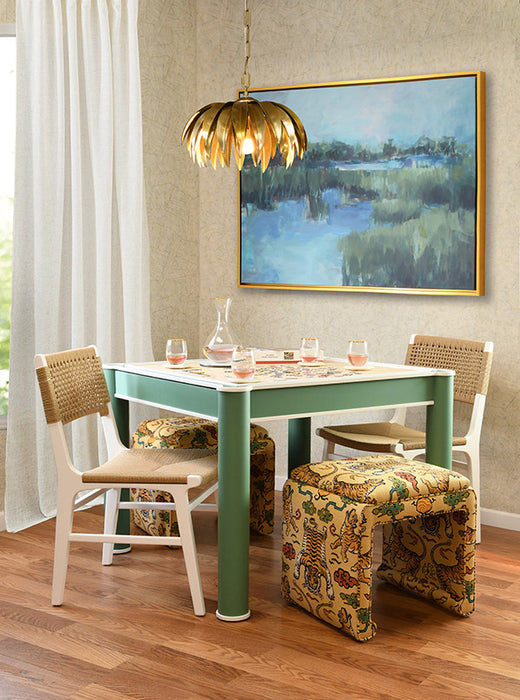 Worlds Away - Jackie Square Two Drawer Round Leg Game Table In Matte Green Lacquer With Matte White Lacquer Edging - JACKIE GR