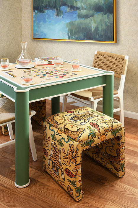 Worlds Away - Jackie Square Two Drawer Round Leg Game Table In Matte Green Lacquer With Matte White Lacquer Edging - JACKIE GR