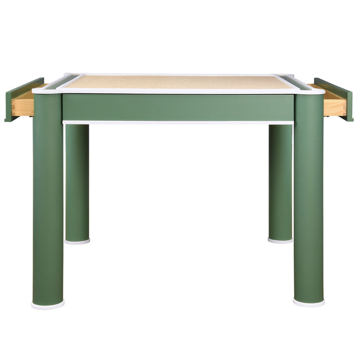 Worlds Away - Jackie Square Two Drawer Round Leg Game Table In Matte Green Lacquer With Matte White Lacquer Edging - JACKIE GR