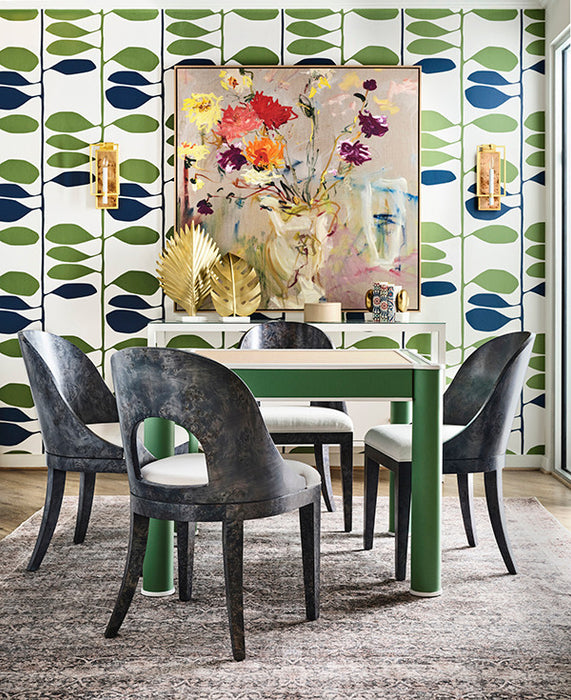 Worlds Away - Jackie Square Two Drawer Round Leg Game Table In Matte Green Lacquer With Matte White Lacquer Edging - JACKIE GR