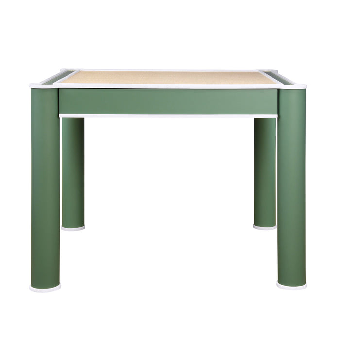 Worlds Away - Jackie Square Two Drawer Round Leg Game Table In Matte Green Lacquer With Matte White Lacquer Edging - JACKIE GR
