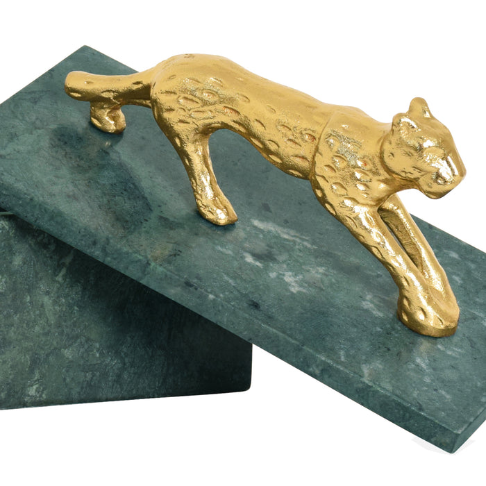Worlds Away - Green Marble Box With Brass Jaguar Handle - JAG - GreatFurnitureDeal