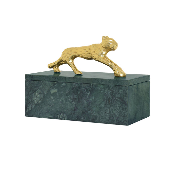 Worlds Away - Green Marble Box With Brass Jaguar Handle - JAG - GreatFurnitureDeal