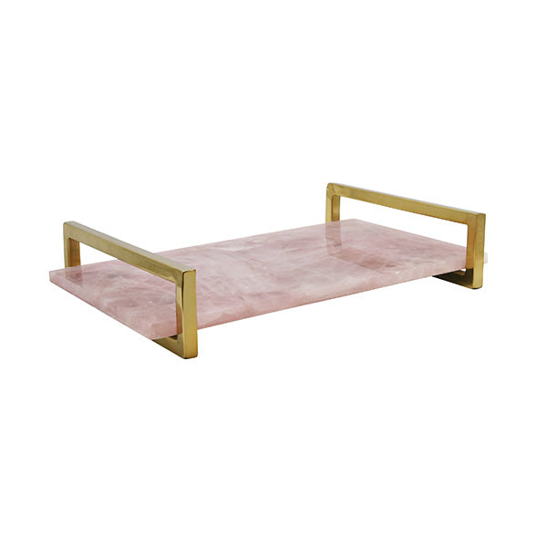 Worlds Away - Pink Quartz Tray With Brass Handles - JARVIS PKQ - GreatFurnitureDeal