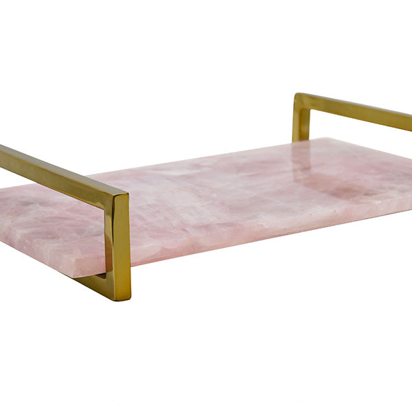 Worlds Away - Pink Quartz Tray With Brass Handles - JARVIS PKQ - GreatFurnitureDeal