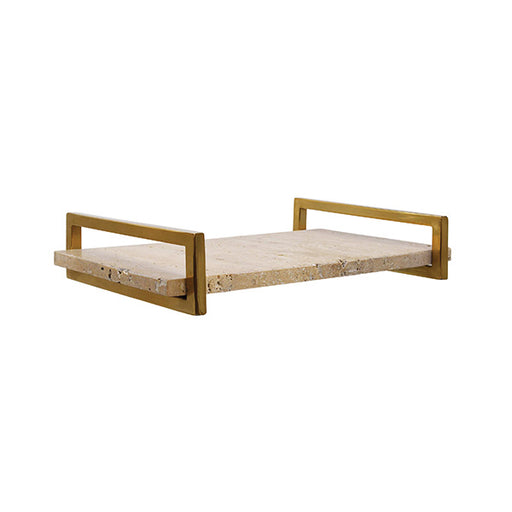 Worlds Away - Travertine Marble Tray With Brass Handles - JARVIS TR - GreatFurnitureDeal