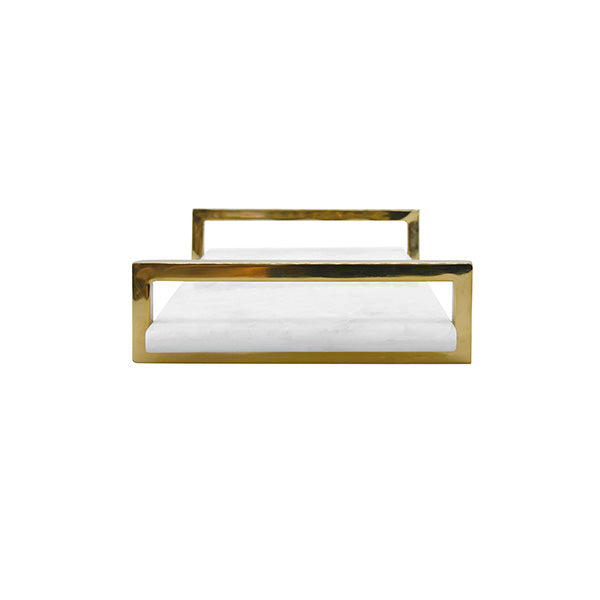 Worlds Away - White Quartz Tray With Brass Handles - JARVIS WHQ - GreatFurnitureDeal