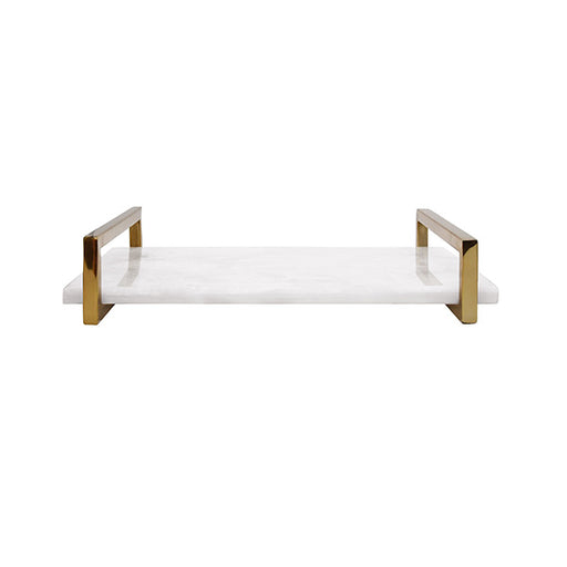 Worlds Away - White Quartz Tray With Brass Handles - JARVIS WHQ - GreatFurnitureDeal