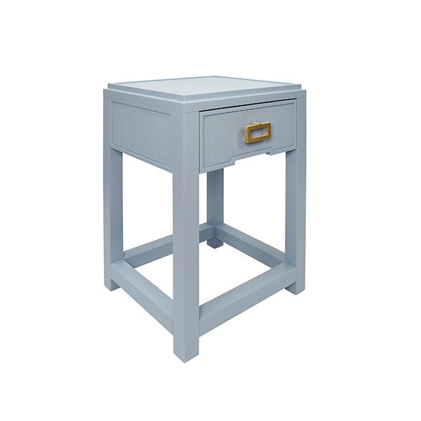 Worlds Away - Jean One Drawer Side Table With Matte Light Blue Frame and Light Blue Grasscloth - JEAN LB - GreatFurnitureDeal