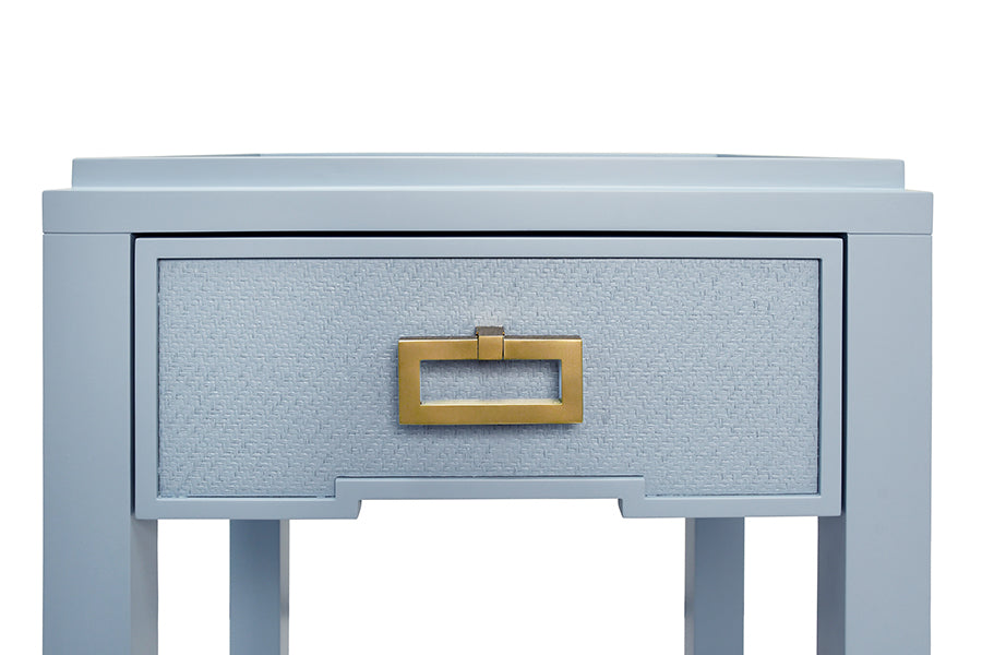 Worlds Away - Jean One Drawer Side Table With Matte Light Blue Frame and Light Blue Grasscloth - JEAN LB - GreatFurnitureDeal