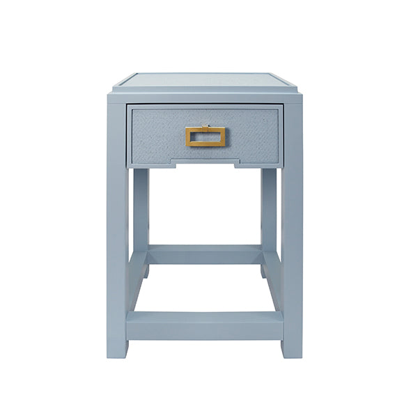 Worlds Away - Jean One Drawer Side Table With Matte Light Blue Frame and Light Blue Grasscloth - JEAN LB - GreatFurnitureDeal