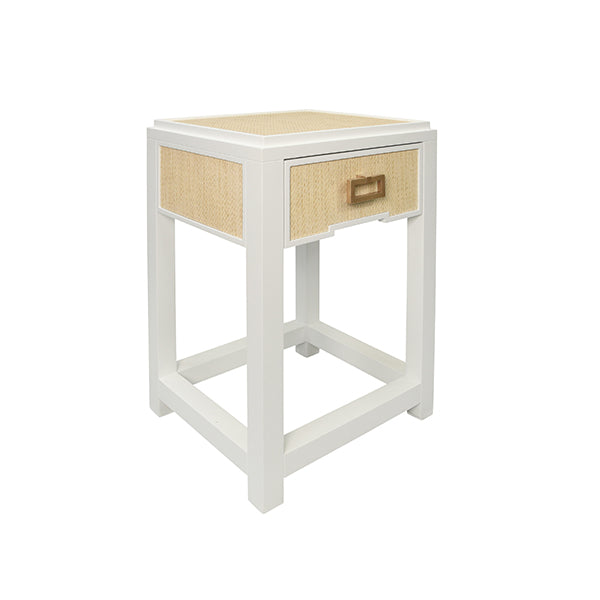 Worlds Away - Jean One Drawer Side Table with Matte White Lacquer Frame and Natural - JEAN NAT - GreatFurnitureDeal