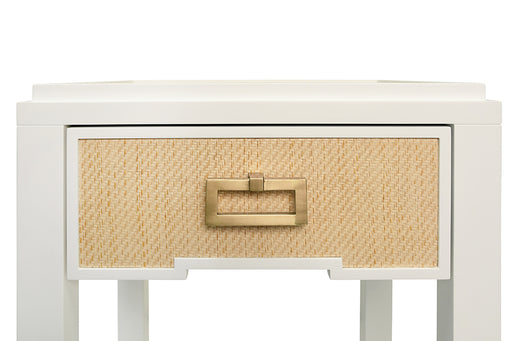 Worlds Away - Jean One Drawer Side Table with Matte White Lacquer Frame and Natural - JEAN NAT - GreatFurnitureDeal