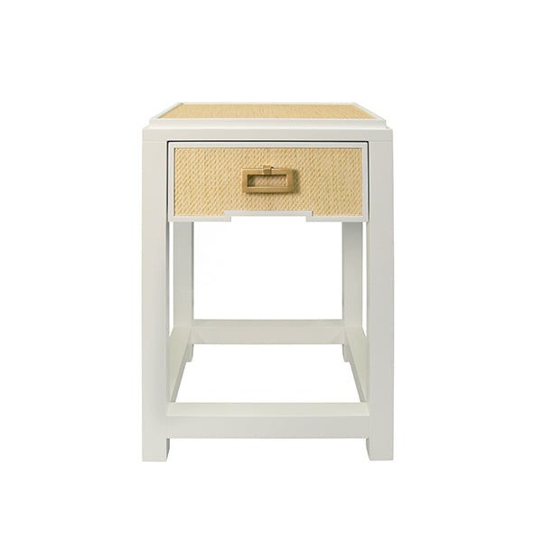 Worlds Away - Jean One Drawer Side Table with Matte White Lacquer Frame and Natural - JEAN NAT - GreatFurnitureDeal