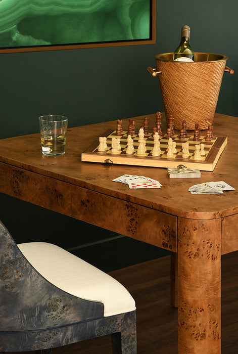 Worlds Away - Jett Square Two Drawer Curved Corner Game Table In Dark Burl Wood - JETT DBW