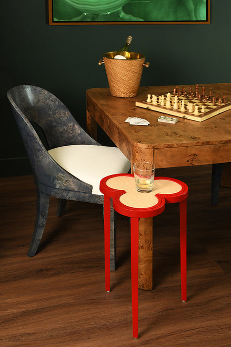 Worlds Away - Dylan Clover Cigar Table With Reversible Lacquer And Natural Grasscloth Top In Matte Red Lacquer - DYLAN RD