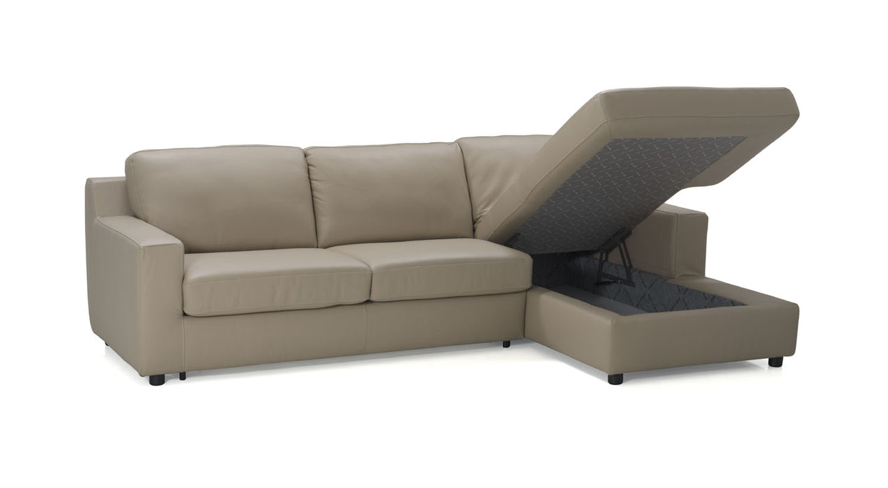 J&M Furniture - Jenny Premium Leather LHF Sectional Sleeper Sofa in Beige - 182220-LHF