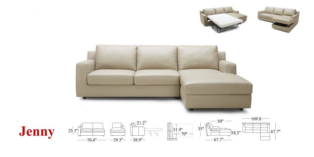 J&M Furniture - Jenny Premium Leather RHF Sectional Sleeper Sofa in Beige - 182220-RHF - GreatFurnitureDeal