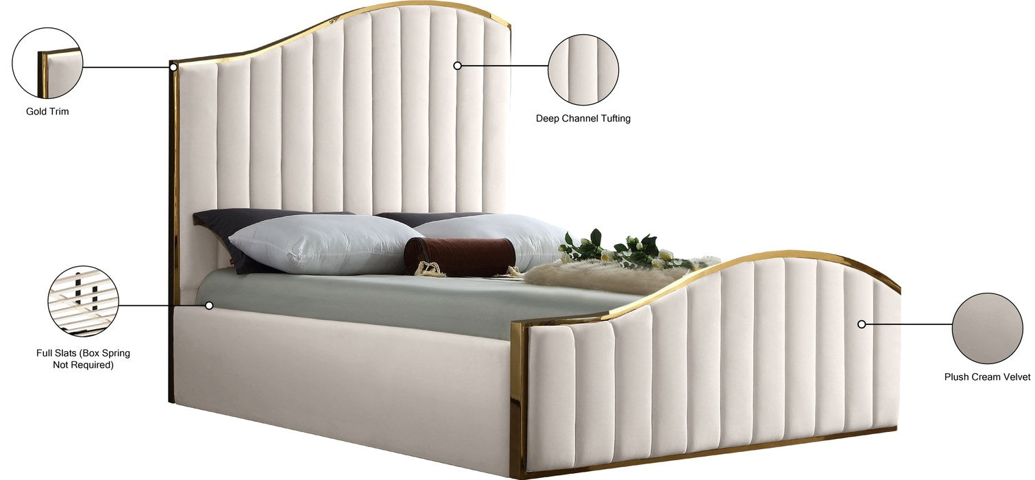 Meridian Furniture - Jolie Cream Velvet Upholstered Queen Bed (3 Boxes) - JolieCream-Q - GreatFurnitureDeal