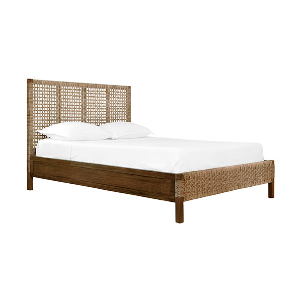 Worlds Away - Seagrass Wrapped Headboard And Footboard With Wood Side Rails And Legs, Queen Size - KARINA QUEEN - GreatFurnitureDeal