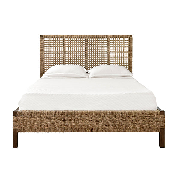 Worlds Away - Seagrass Wrapped Headboard And Footboard With Wood Side Rails And Legs, Queen Size - KARINA QUEEN - GreatFurnitureDeal