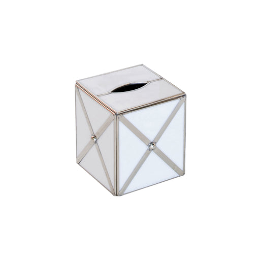 Worlds Away - Kleenex Box White Glass With Silver Crosshatch - KBCLARO - GreatFurnitureDeal