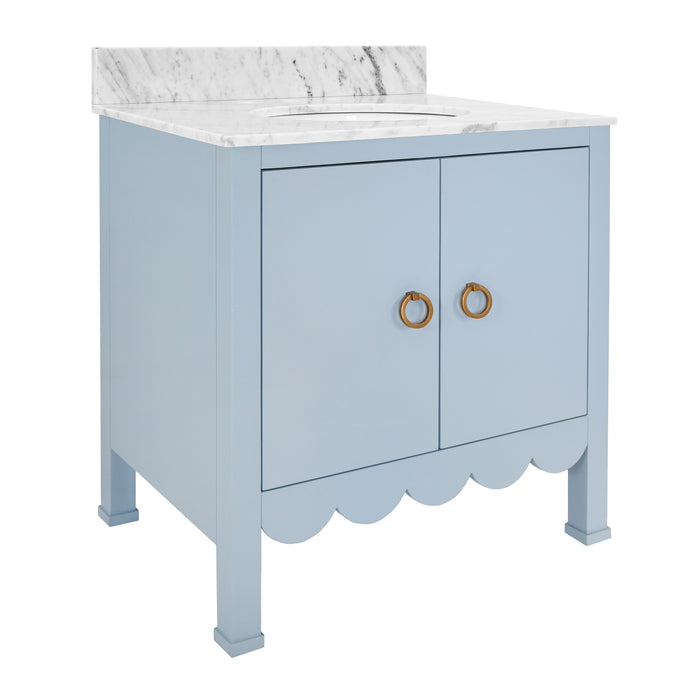 Worlds Away - Kealy Bath Vanity With Scallop Detail In Matte Light Blue With White Marble Top And Porcelain Sink - KEALEY LB - GreatFurnitureDeal