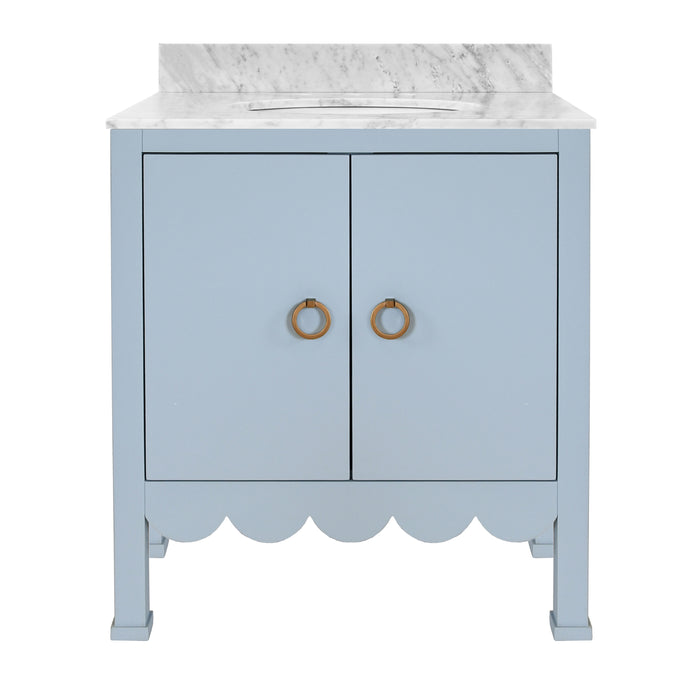 Worlds Away - Kealy Bath Vanity With Scallop Detail In Matte Light Blue With White Marble Top And Porcelain Sink - KEALEY LB