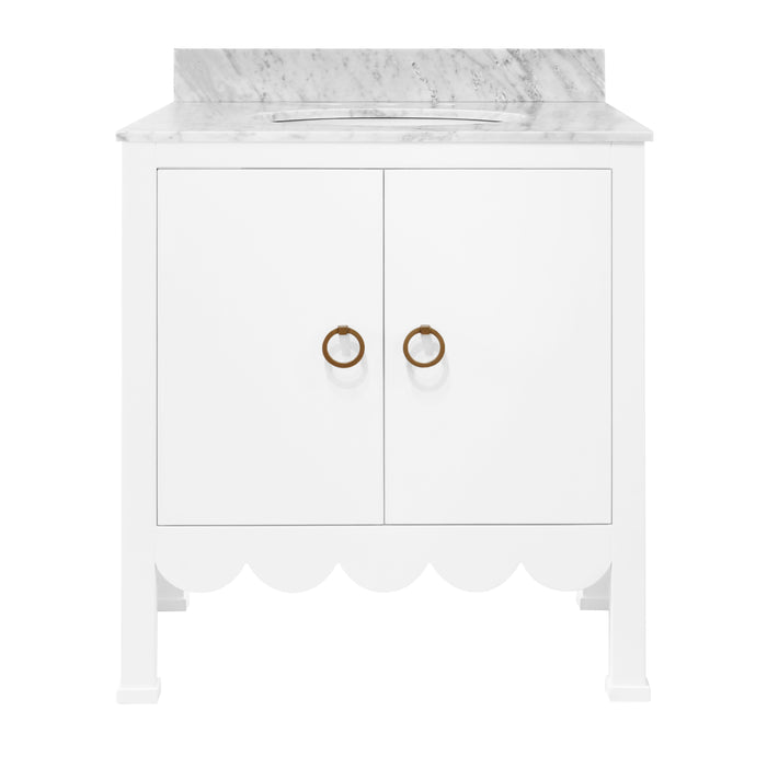 Worlds Away - Kealy Bath Vanity With Scallop Detail In Matte White Lacquer With White Marble Top And Porcelain Sink - KEALEY WH - GreatFurnitureDeal