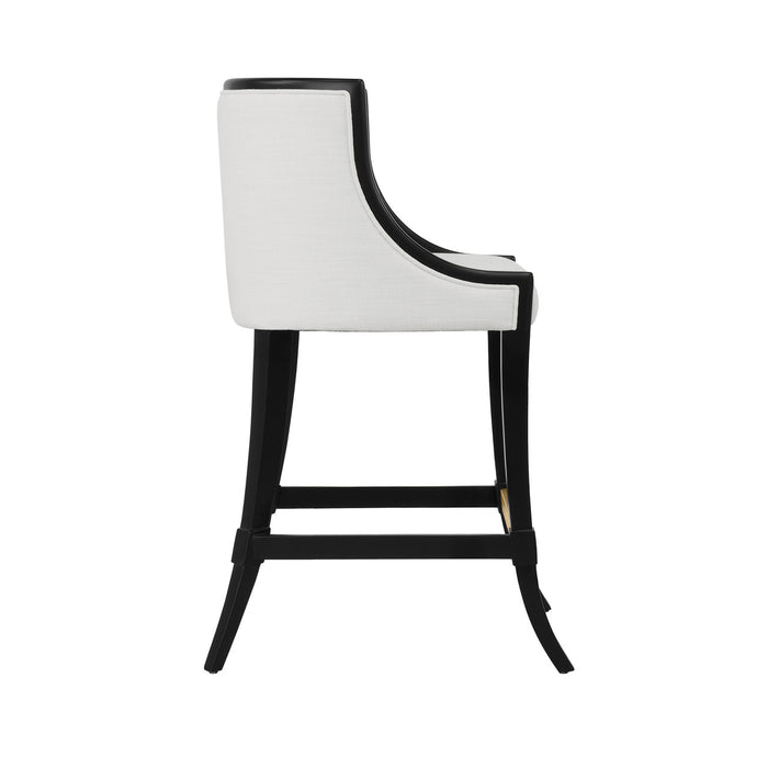 Worlds Away - Keaton Klismos Leg Counter Stool With Performance White Linen Upholstery In Matte Black Lacquer - KEATON BLK