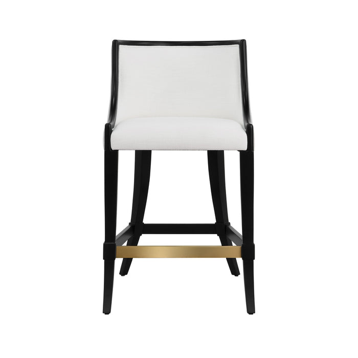 Worlds Away - Keaton Klismos Leg Counter Stool With Performance White Linen Upholstery In Matte Black Lacquer - KEATON BLK