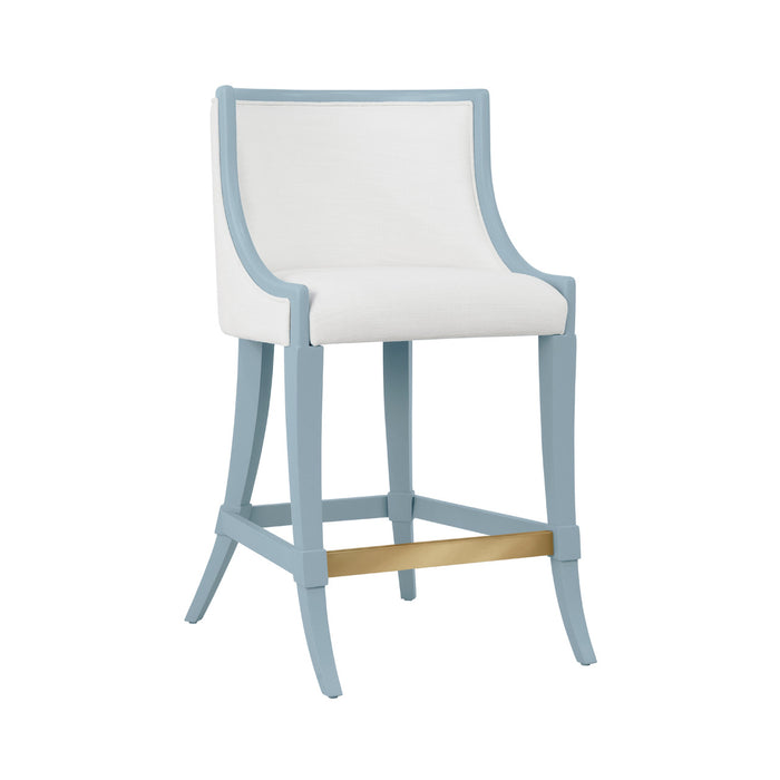 Worlds Away - Keaton Klismos Leg Counter Stool With Performance White Linen Upholstery In Matte Light Blue Lacquer - KEATON LB