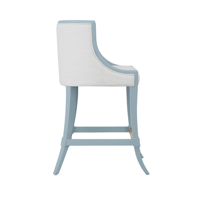 Worlds Away - Keaton Klismos Leg Counter Stool With Performance White Linen Upholstery In Matte Light Blue Lacquer - KEATON LB