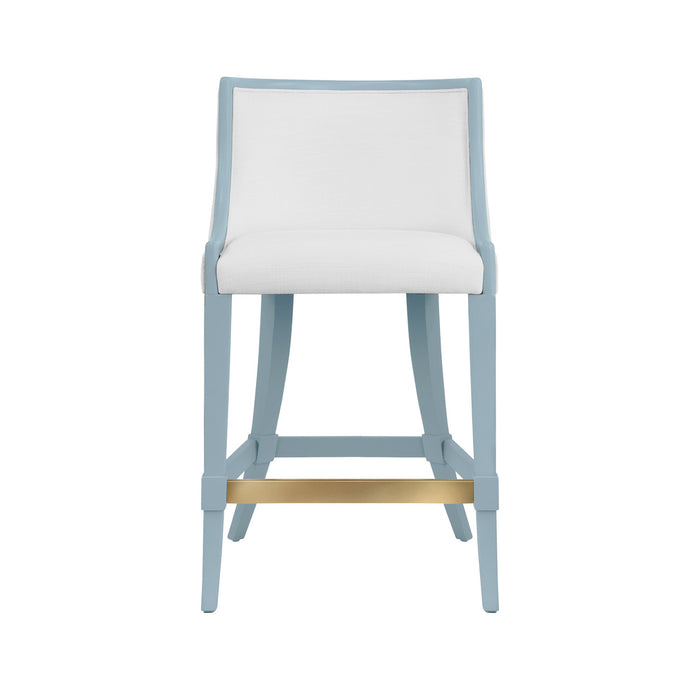 Worlds Away - Keaton Klismos Leg Counter Stool With Performance White Linen Upholstery In Matte Light Blue Lacquer - KEATON LB