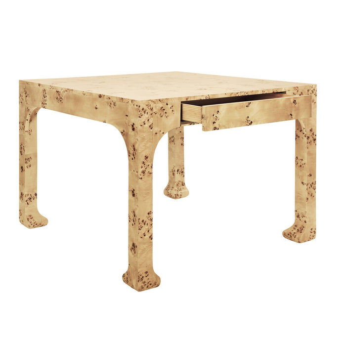 Worlds Away - Kerry Square Two Drawer Pagoda Style Game Table In Burl Wood - KERRY BW
