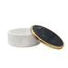 Worlds Away - White Marble Container With Black Marble Top With Brass Rim - KHALID - GreatFurnitureDeal