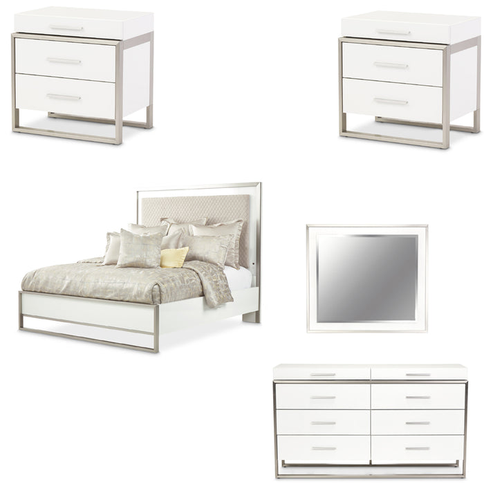 AICO Furniture - Marquee 5 Piece Eastern King Bedroom Set in Cloud White - KI-MRQEEK-108-5SET - GreatFurnitureDeal