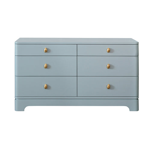 Worlds Away - Six Drawer Rounded Edge Chest With Brass Beetle Knob In Light Blue Matte Lacquer - KILMER LB - GreatFurnitureDeal