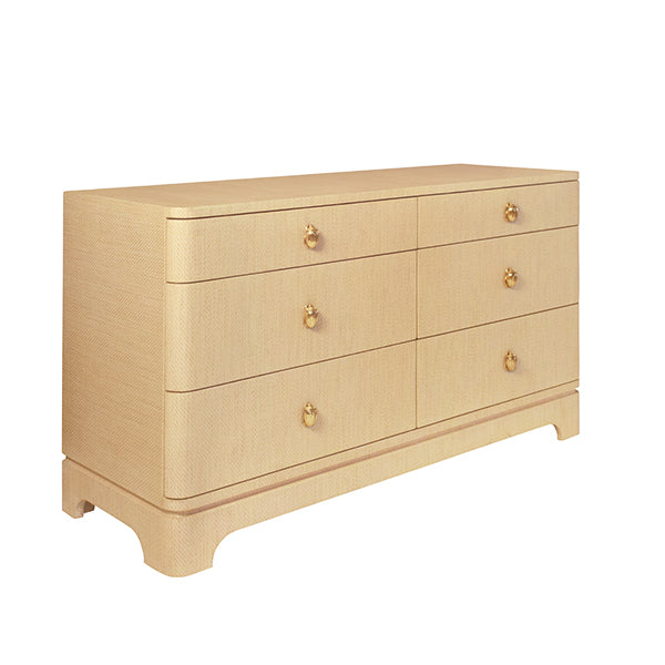 Worlds Away - Six Drawer Rounded Edge Chest With Brass Beetle Knob In Natural Grasscloth - KILMER NAT - GreatFurnitureDeal