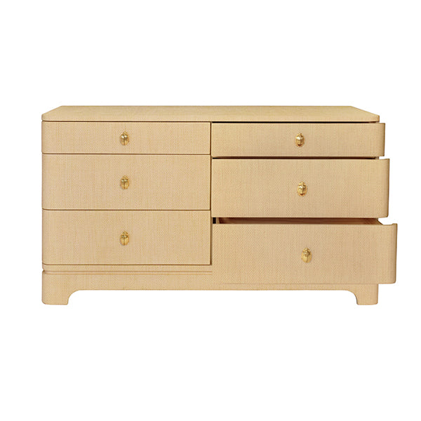 Worlds Away - Six Drawer Rounded Edge Chest With Brass Beetle Knob In Natural Grasscloth - KILMER NAT - GreatFurnitureDeal