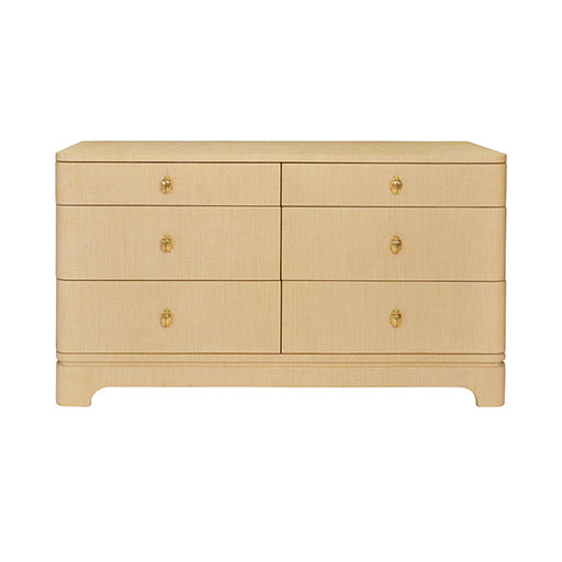 Worlds Away - Six Drawer Rounded Edge Chest With Brass Beetle Knob In Natural Grasscloth - KILMER NAT - GreatFurnitureDeal