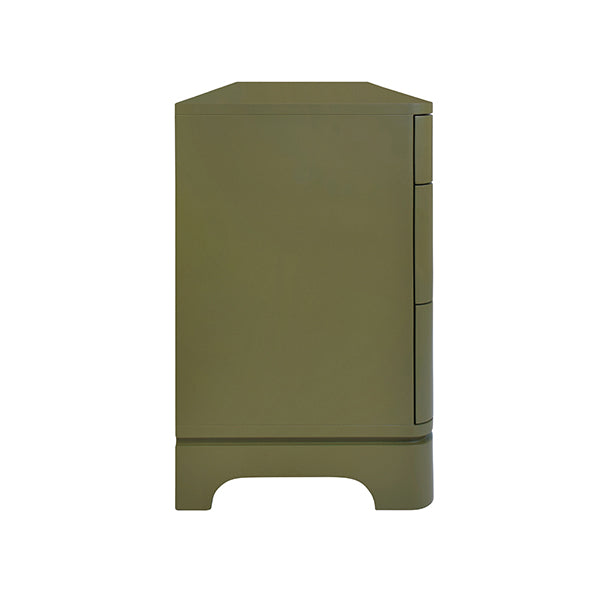 Worlds Away - Six Drawer Rounded Edge Chest With Brass Beetle Knob In Olive Green Matte Lacquer - KILMER OLV - GreatFurnitureDeal